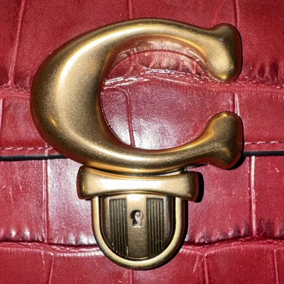 Coach Maroon Croc-Embossed Crossbody Bag - Picture 2 of 12